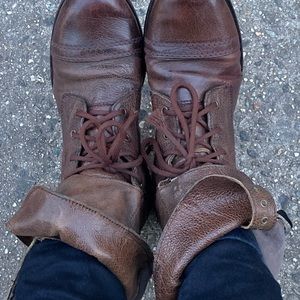 ALL SAINTS BIKER ANTIQUATED BROWN GOLD ITALIAN LEATHER WINTER Boots 9.5 39